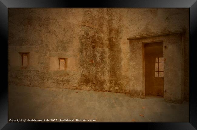 PITTORIALISM EFFECT on  detail of three slits of an old castle with the sentinel station Framed Print by daniele mattioda