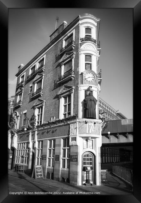 The Blackfriar in London in monochrome Framed Print by Ann Biddlecombe