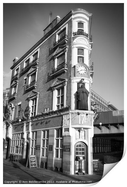 The Blackfriar in London in monochrome Print by Ann Biddlecombe