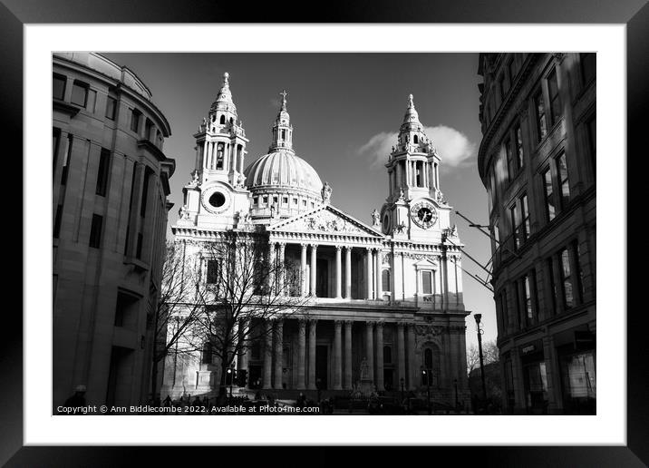 St Paul's Cathedral in monochrome Framed Mounted Print by Ann Biddlecombe