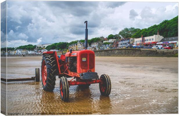 Filey Beach Tractor Canvas Print by Alison Chambers