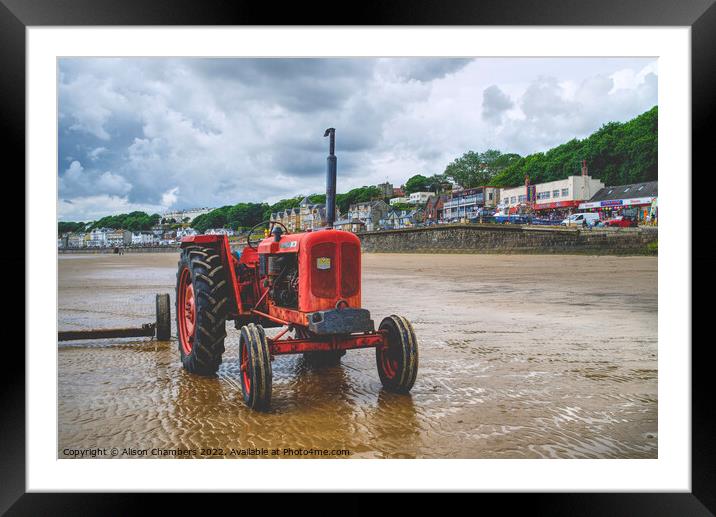 Filey Beach Tractor Framed Mounted Print by Alison Chambers