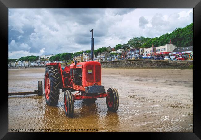 Filey Beach Tractor Framed Print by Alison Chambers