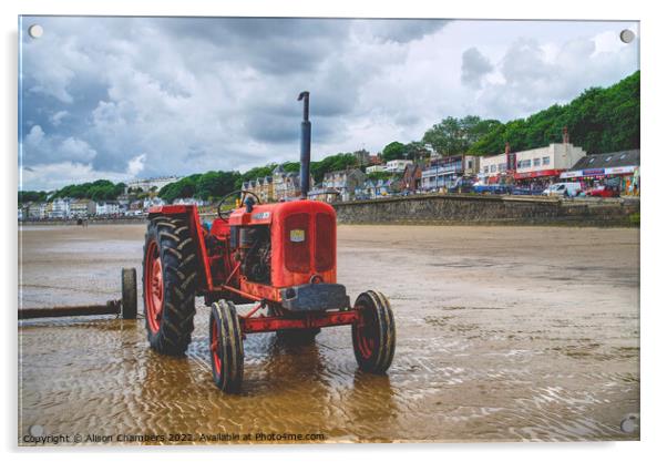 Filey Beach Tractor Acrylic by Alison Chambers