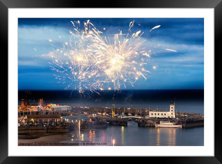 Fireworks over Scarborough harbour Framed Mounted Print by Richard Burdon