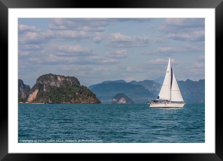 Yacht sailing in Phang Nga Bay, Phuket, Thailand Framed Mounted Print by Kevin Hellon