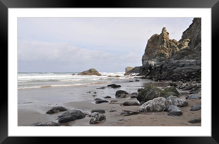 beach at st agnes Framed Mounted Print by michelle rook