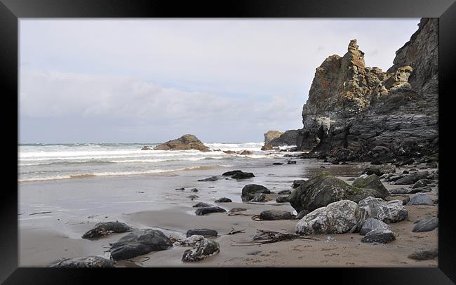 beach at st agnes Framed Print by michelle rook