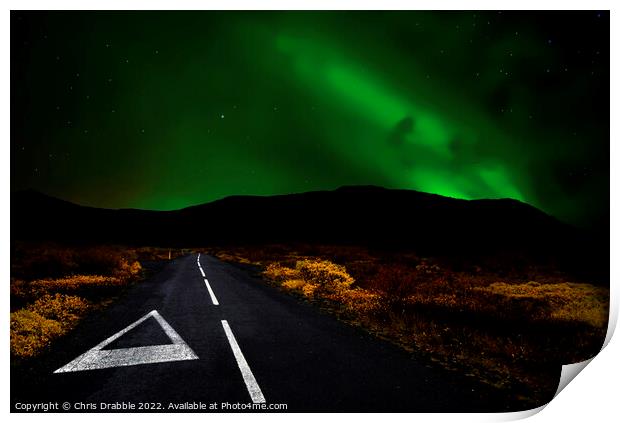 On the road to the Aurora Borealis Print by Chris Drabble