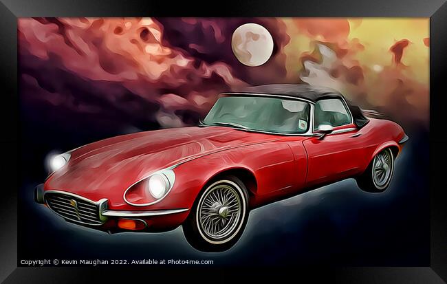 E-Type Red Jaguar (Digital Art) Framed Print by Kevin Maughan