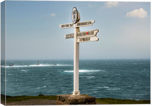 The Iconic Signpost lands end Cornwall  Canvas Print by kathy white
