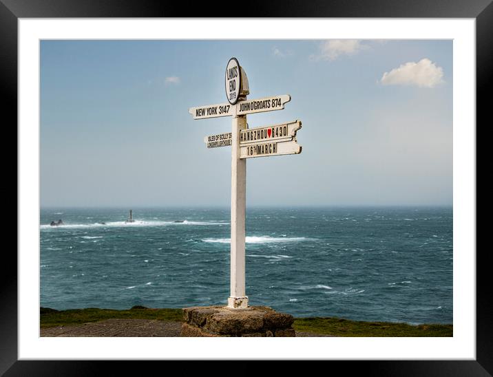 The Iconic Signpost lands end Cornwall  Framed Mounted Print by kathy white