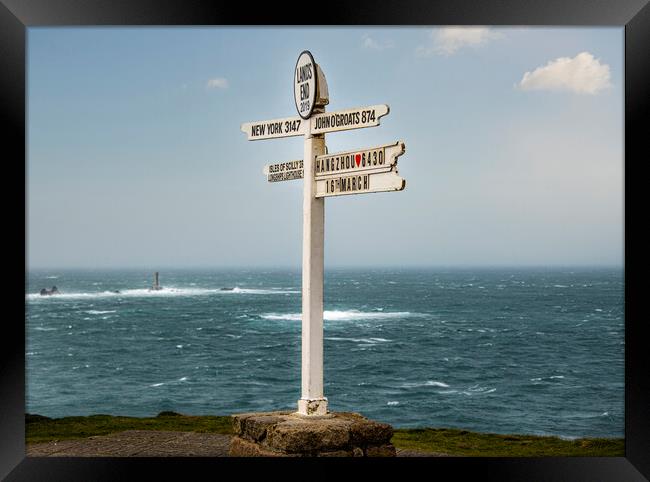 The Iconic Signpost lands end Cornwall  Framed Print by kathy white