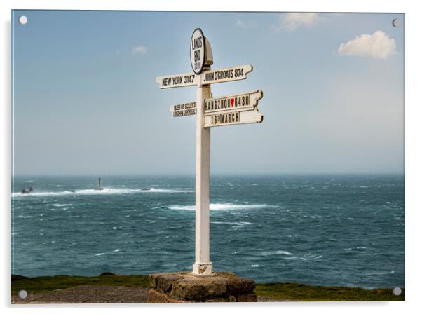 The Iconic Signpost lands end Cornwall  Acrylic by kathy white