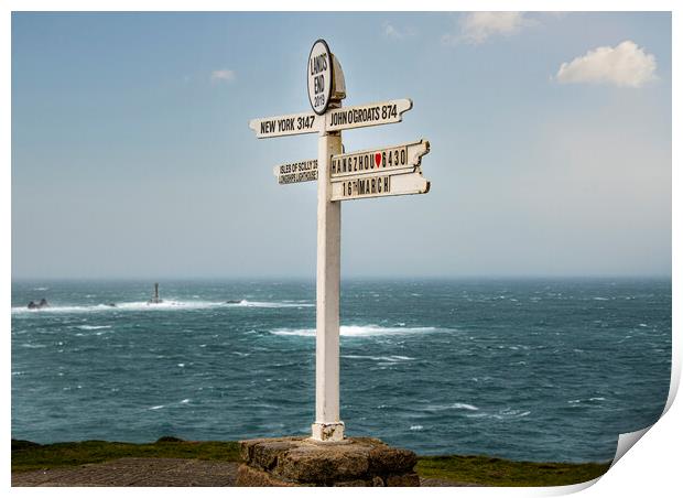 The Iconic Signpost lands end Cornwall  Print by kathy white