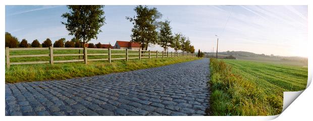 paving sett road  in autumnal sunlight Print by youri Mahieu