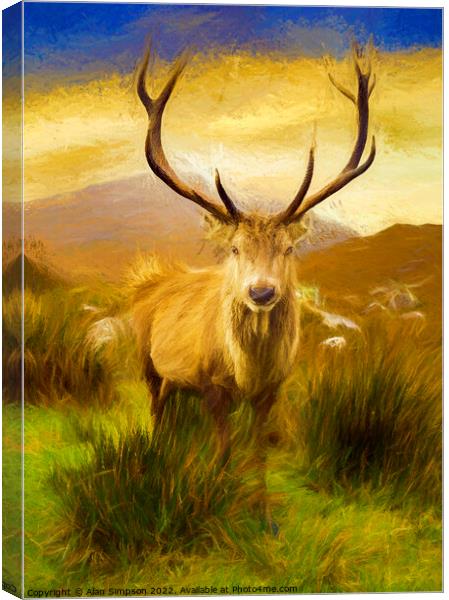 Scottish Deer (Painted) Canvas Print by Alan Simpson