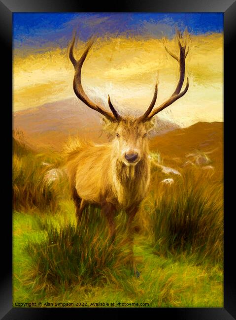 Scottish Deer (Painted) Framed Print by Alan Simpson