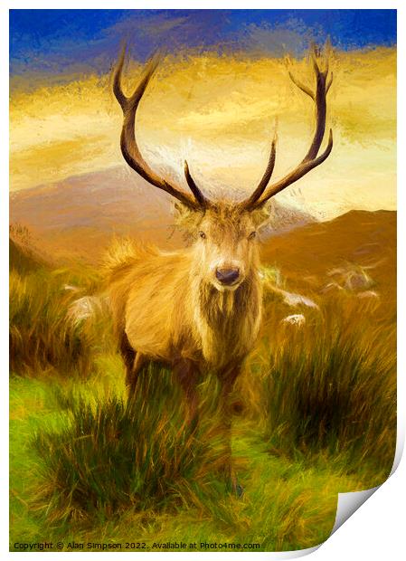 Scottish Deer (Painted) Print by Alan Simpson