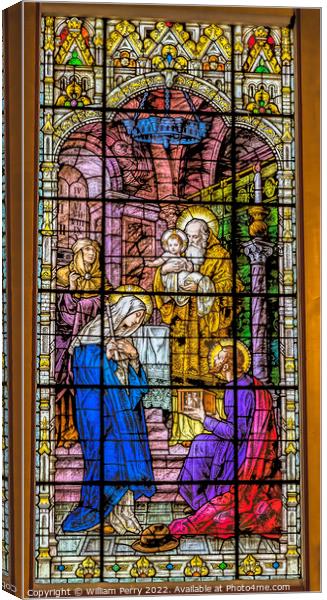 Baby Jesus Mary Joseph Stained Glass Gesu Church Miami Florida Canvas Print by William Perry