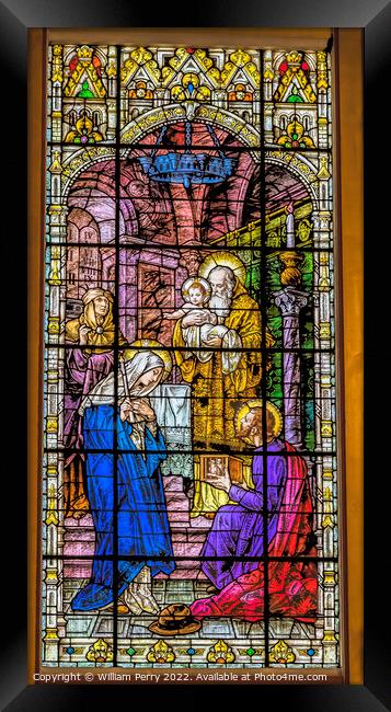 Baby Jesus Mary Joseph Stained Glass Gesu Church Miami Florida Framed Print by William Perry