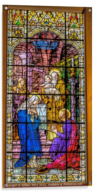 Baby Jesus Mary Joseph Stained Glass Gesu Church Miami Florida Acrylic by William Perry