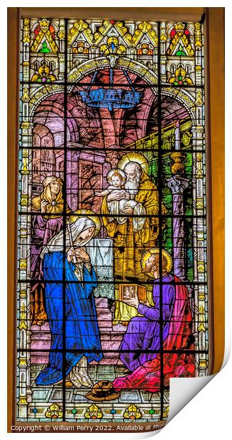 Baby Jesus Mary Joseph Stained Glass Gesu Church Miami Florida Print by William Perry