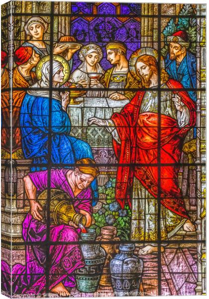 Jesus Water Wine Stained Glass Gesu Church Miami Florida Canvas Print by William Perry