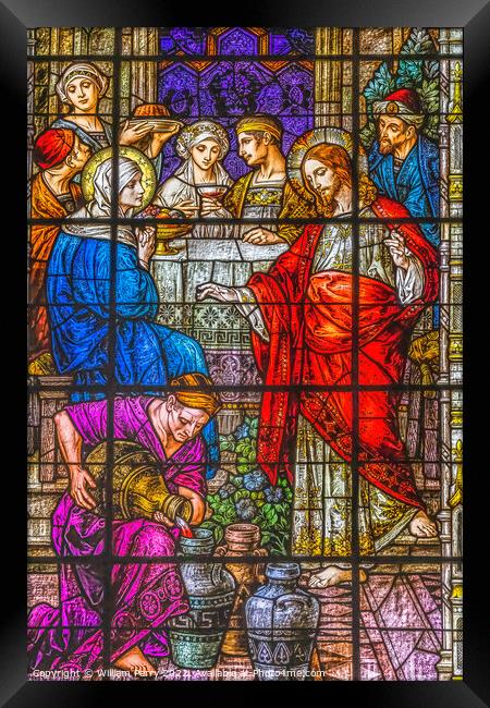 Jesus Water Wine Stained Glass Gesu Church Miami Florida Framed Print by William Perry