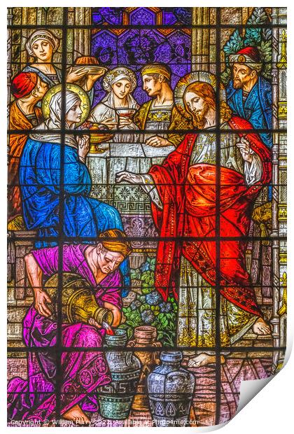 Jesus Water Wine Stained Glass Gesu Church Miami Florida Print by William Perry