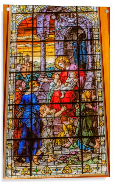 Jesus Little Children Stained Glass Gesu Church Miami Florida Acrylic by William Perry