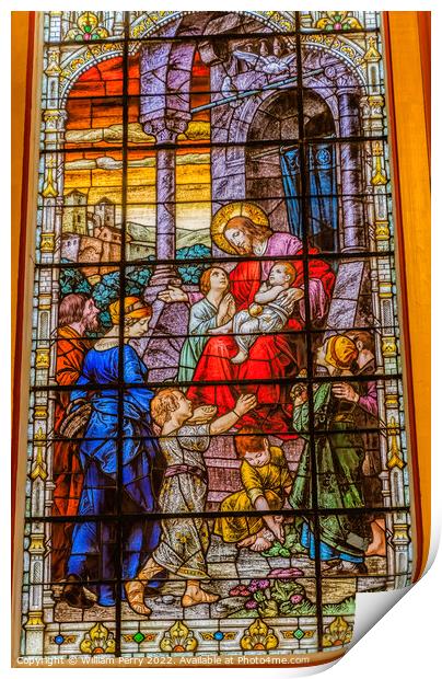 Jesus Little Children Stained Glass Gesu Church Miami Florida Print by William Perry