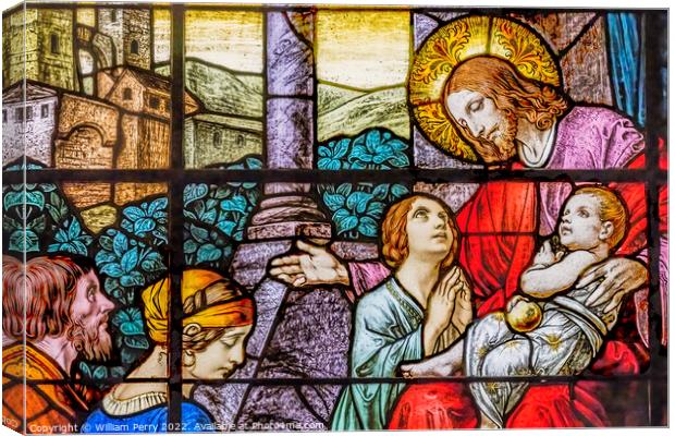 Jesus Little Children Stained Glass Gesu Church Miami Florida Canvas Print by William Perry