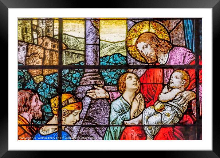 Jesus Little Children Stained Glass Gesu Church Miami Florida Framed Mounted Print by William Perry