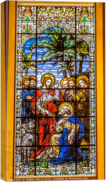 Jesus Keys Peter Stained Glass Gesu Church Miami Florida Canvas Print by William Perry