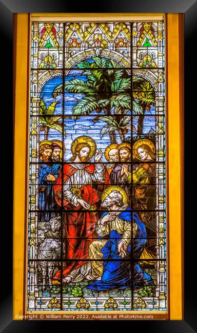Jesus Keys Peter Stained Glass Gesu Church Miami Florida Framed Print by William Perry
