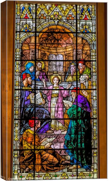 Young Jesus Temple Stained Glass Gesu Church Miami Florida Canvas Print by William Perry