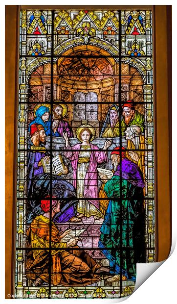 Young Jesus Temple Stained Glass Gesu Church Miami Florida Print by William Perry