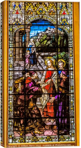 Jesus Moneychangers Stained Glass Gesu Church Miami Florida Canvas Print by William Perry