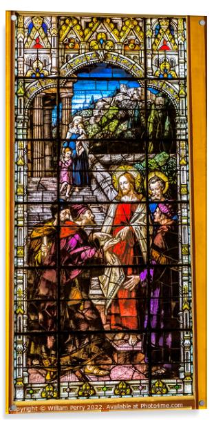 Jesus Moneychangers Stained Glass Gesu Church Miami Florida Acrylic by William Perry