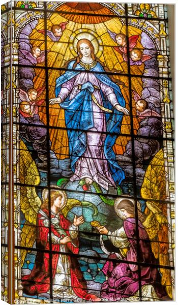 Assumption Virgin Mary Stained Glass Gesu Church Miami Florida Canvas Print by William Perry