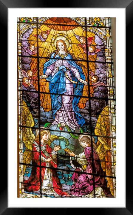 Assumption Virgin Mary Stained Glass Gesu Church Miami Florida Framed Mounted Print by William Perry
