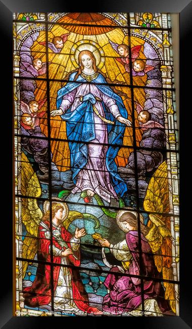Assumption Virgin Mary Stained Glass Gesu Church Miami Florida Framed Print by William Perry