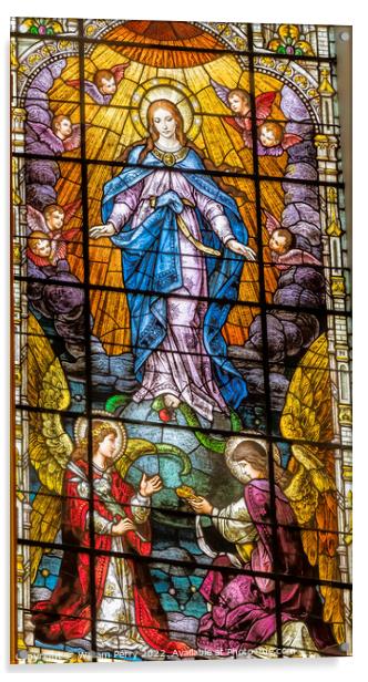 Assumption Virgin Mary Stained Glass Gesu Church Miami Florida Acrylic by William Perry