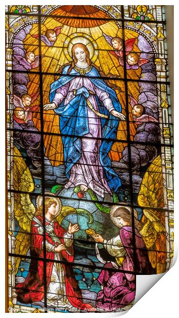 Assumption Virgin Mary Stained Glass Gesu Church Miami Florida Print by William Perry