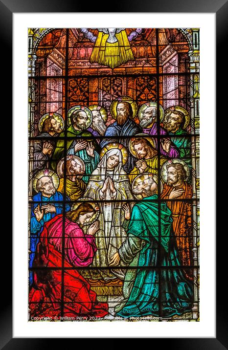 Adoration Mary Disciples Stained Glass Gesu Miami Florida Framed Mounted Print by William Perry