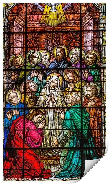 Adoration Mary Disciples Stained Glass Gesu Miami Florida Print by William Perry