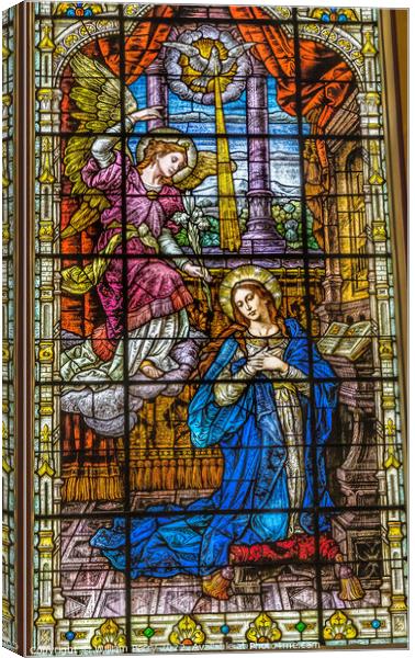 Annunciation Virgin Mary Stained Glass Gesu Church Miami Florida Canvas Print by William Perry