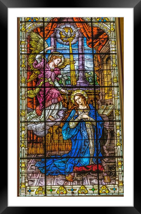 Annunciation Virgin Mary Stained Glass Gesu Church Miami Florida Framed Mounted Print by William Perry
