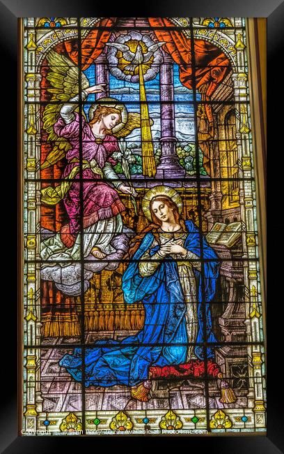 Annunciation Virgin Mary Stained Glass Gesu Church Miami Florida Framed Print by William Perry